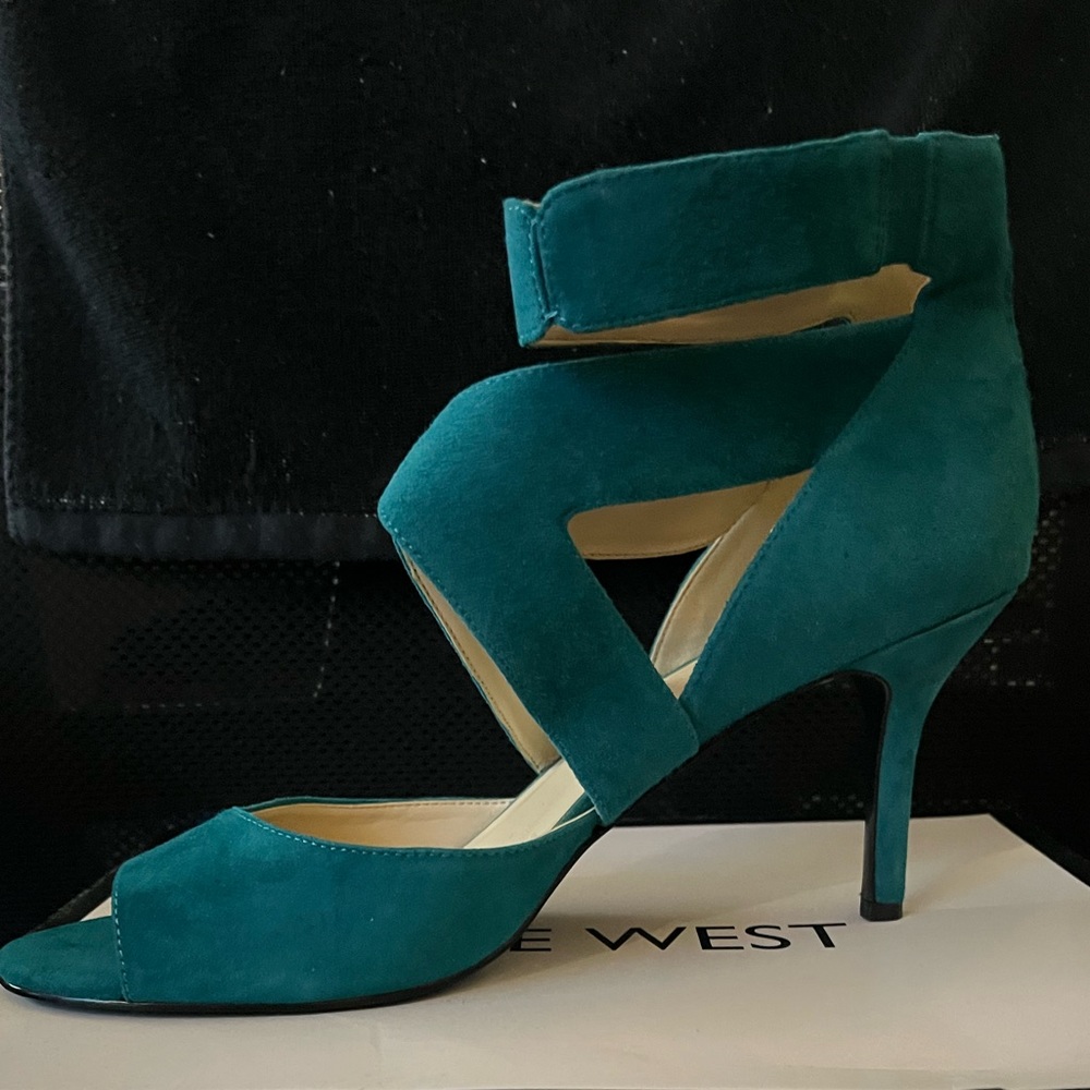 Suede Turquoise Open Toe Ankle Strap Sandal